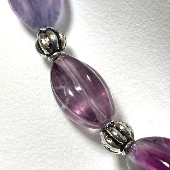 Genuine Purple Fluorite Beaded Necklace, Natural Gemstone Bib Necklace - Picture 8 of 16
